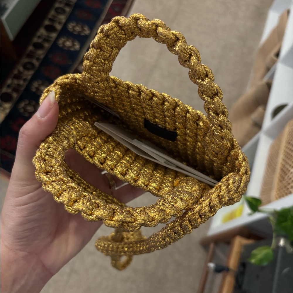 💛SOLD💛J.Crew Cadiz Phone Braided Macrame Gold Metallic Bag - Picture 3 of 4